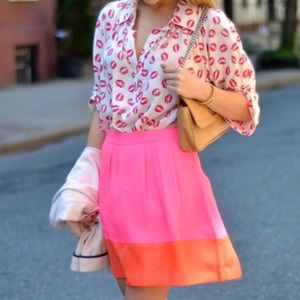 ✨J. Crew Pink & Orange Color Block Pleated Skirt